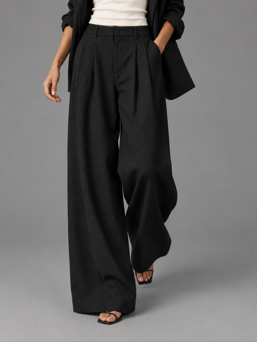 Maeve The Avery Black Pleated Wide Leg Trousers Pants Womens Size Small